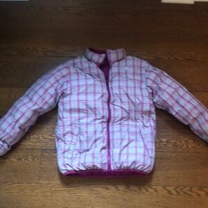 North Face Reversible Purple Plaid Puffer Ski Coat Winter Jacket